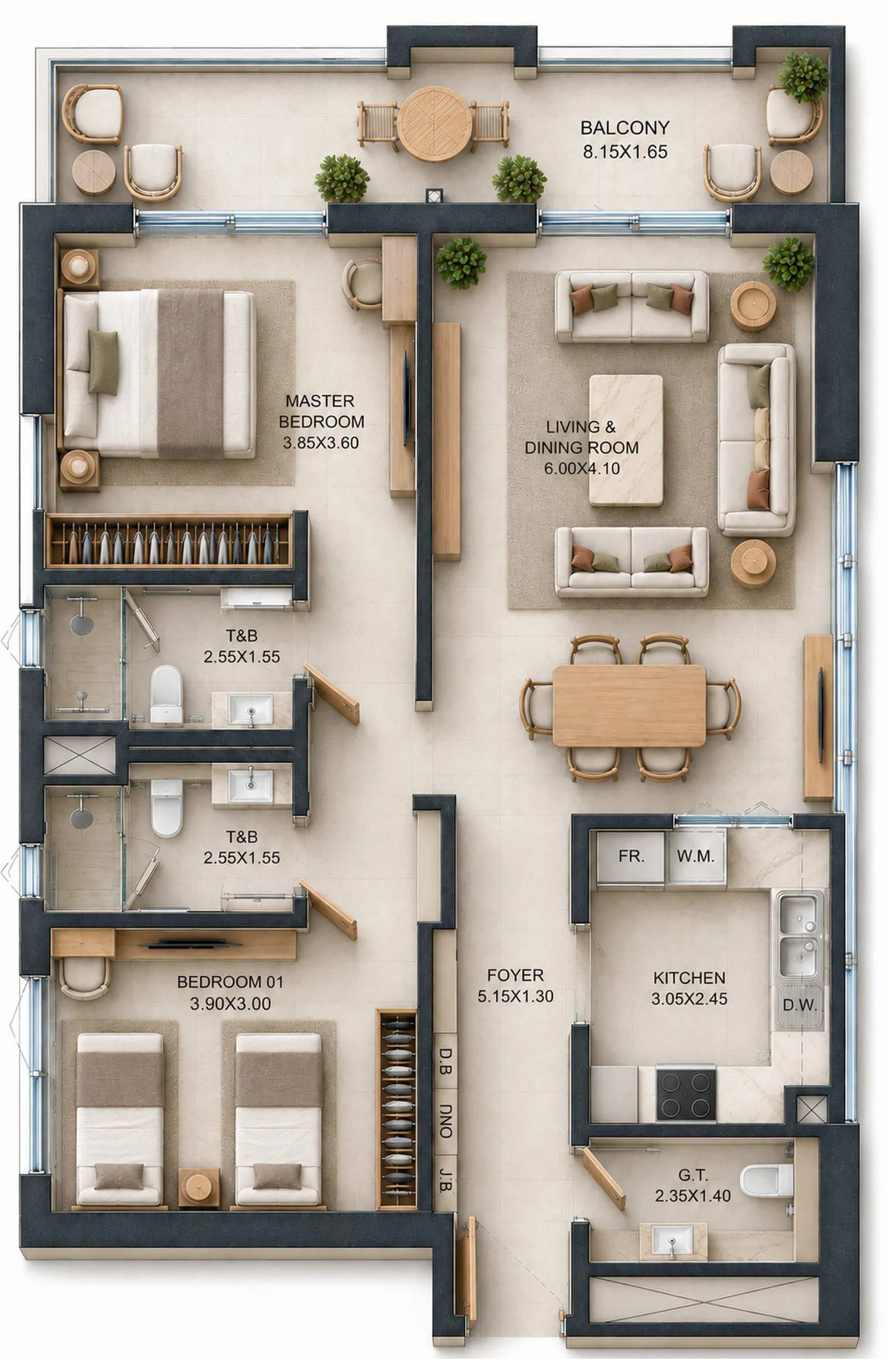 Reeman Residence 02 — планировка 2BR A