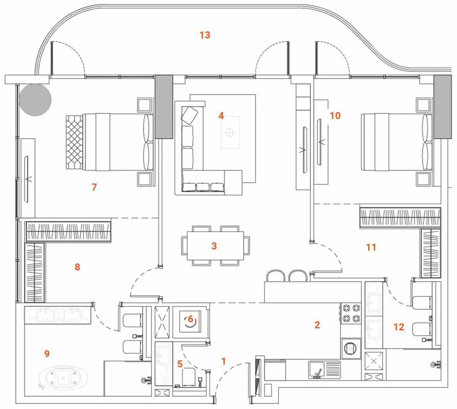 The Orchard Place Tower C — планировка 2BR Type 2