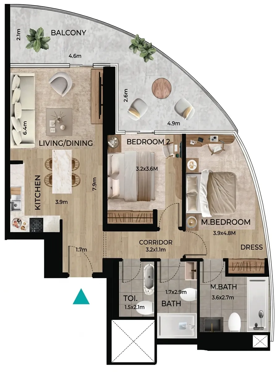Waterfront by Missoni — планировка 2BR Type D