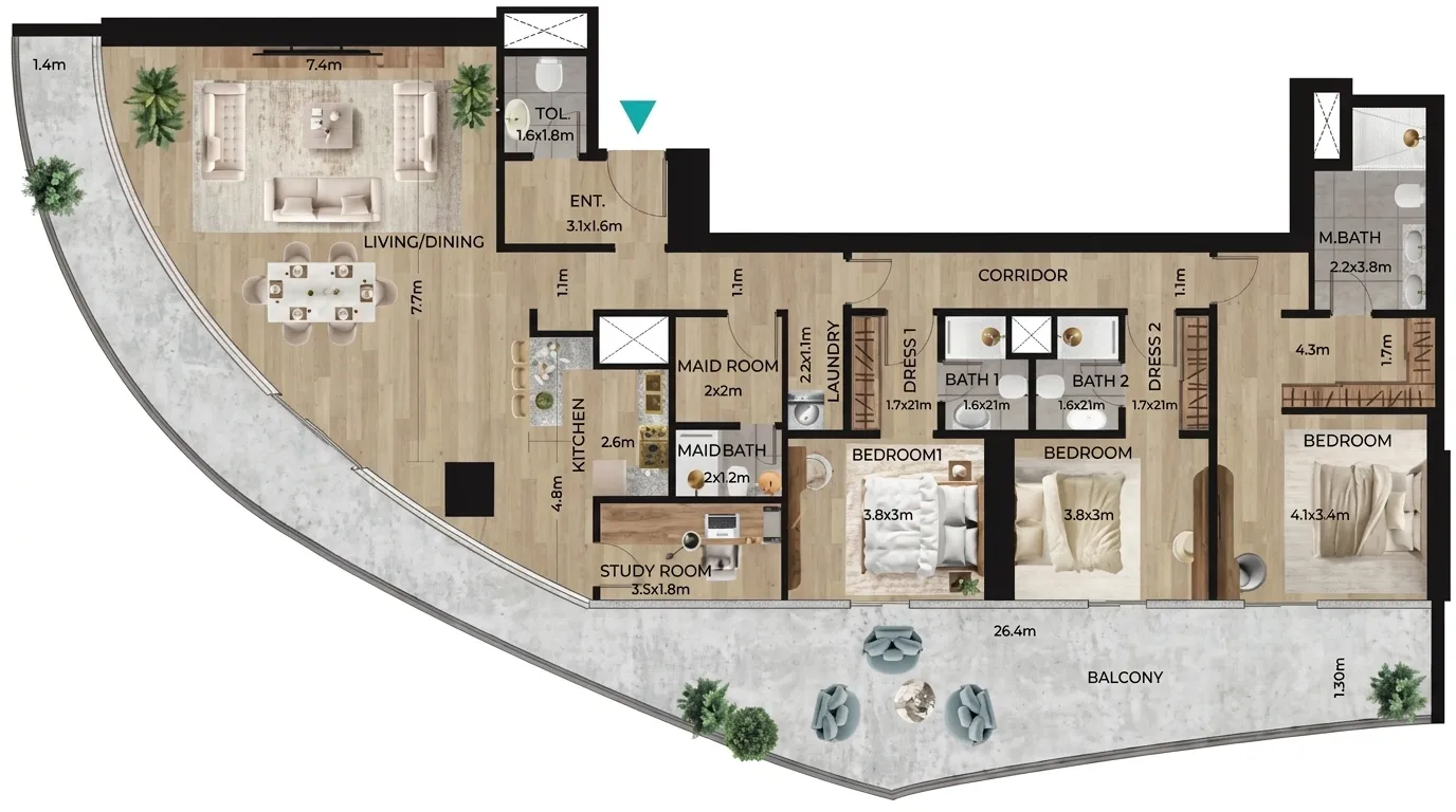 Waterfront by Missoni — планировка 3BR Type A