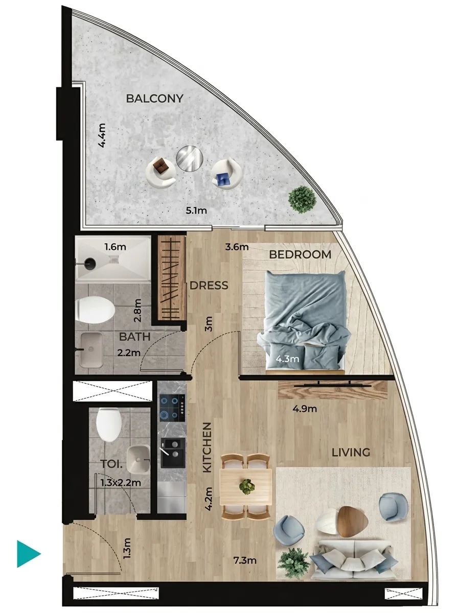 Waterfront by Missoni — планировка 1BR Type C