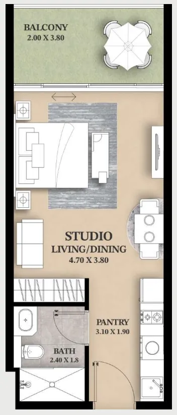 Ventana Residences — планировка Studio Type 2