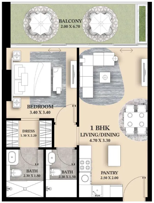 Ventana Residences — планировка 1 BR Typical Unit