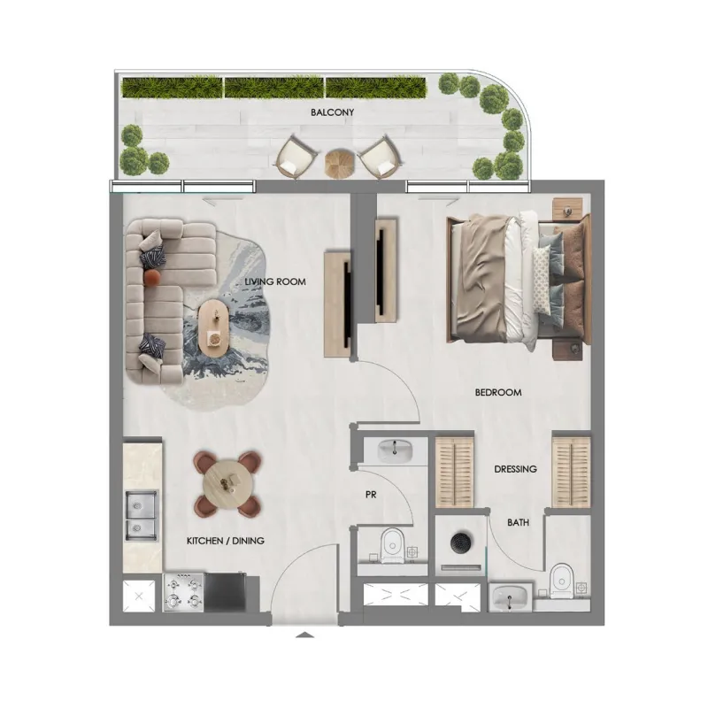 Samana South Haven 2 — планировка 1BR Type A