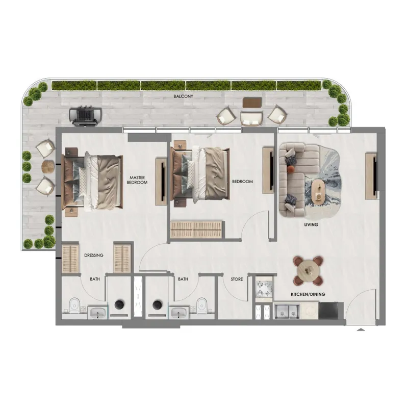 Samana South Haven 2 — планировка 2BR Type A