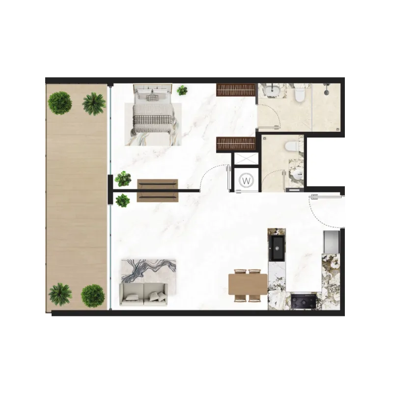 Courtyard One — планировка 1 BR Type A