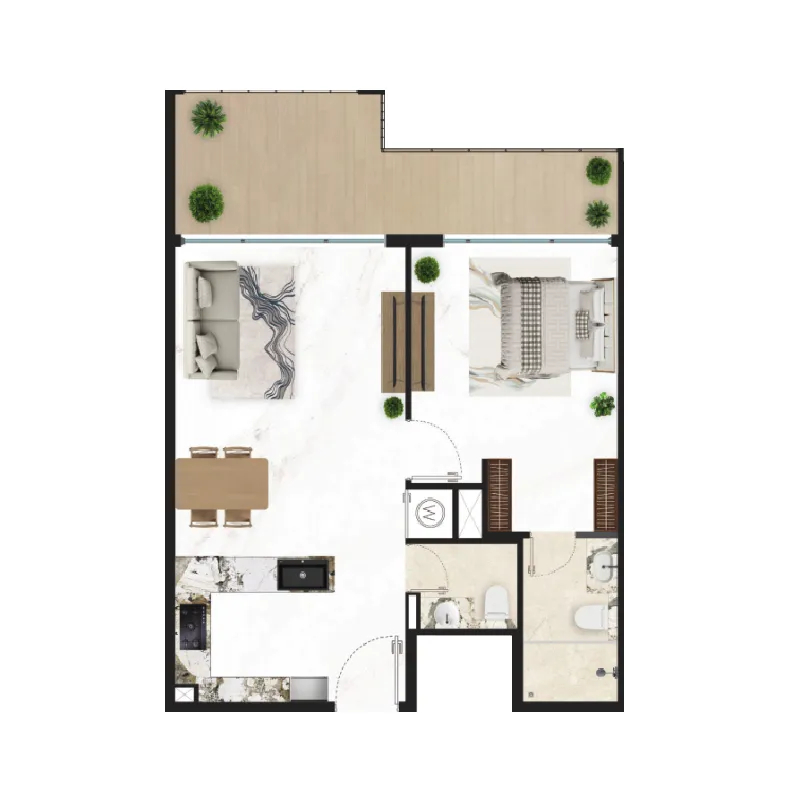 Courtyard One — планировка 1 BR Type D