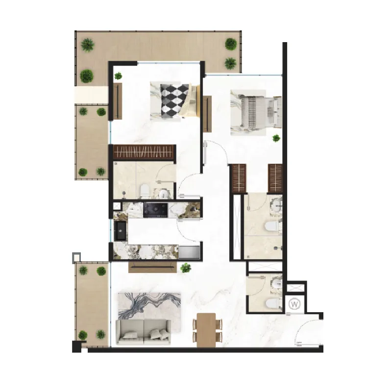 Courtyard One — планировка 2 BR Type A