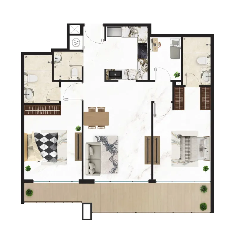 Courtyard One — планировка 2.5 BR Type A