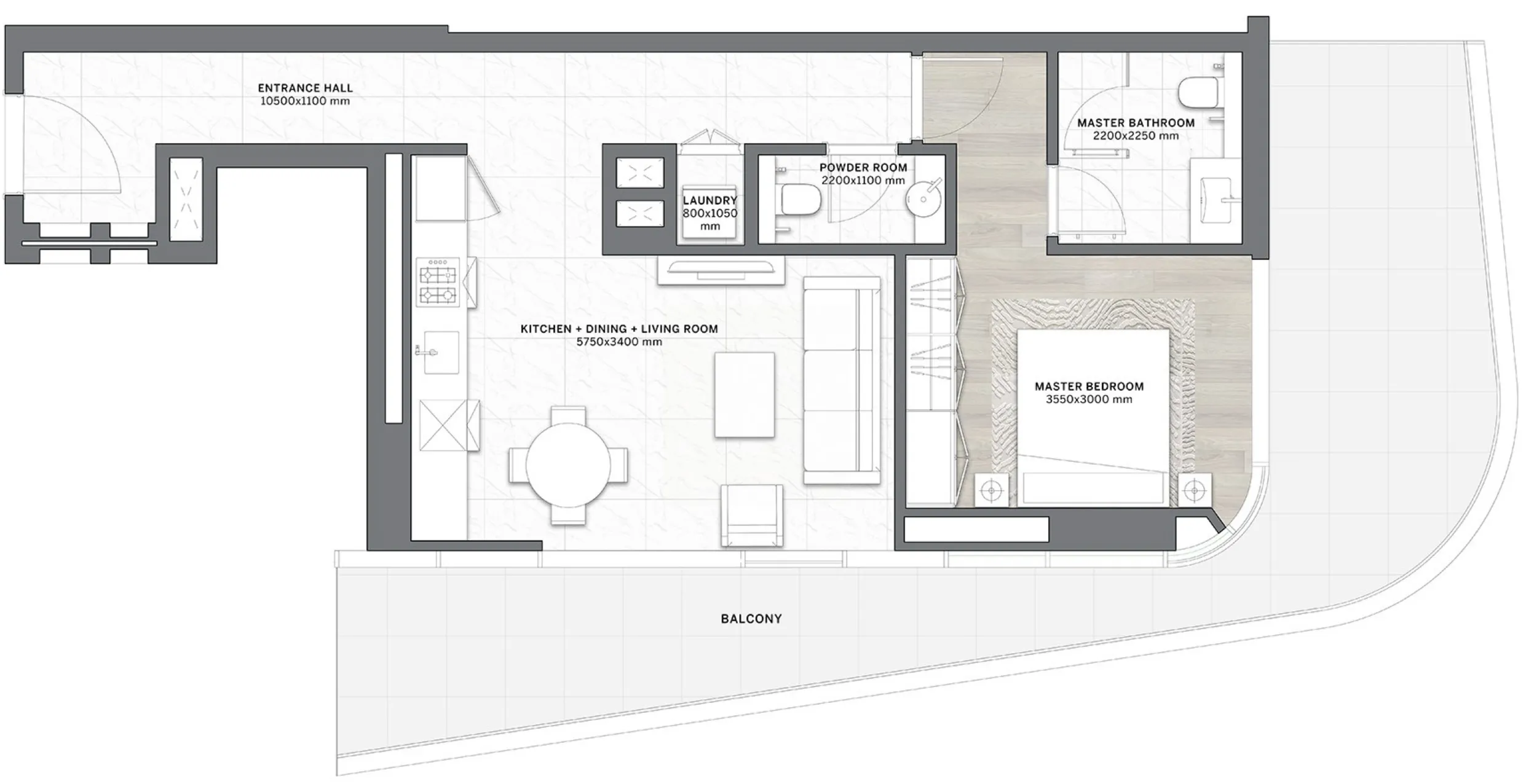 DG1 Living — планировка 1 BR Type K