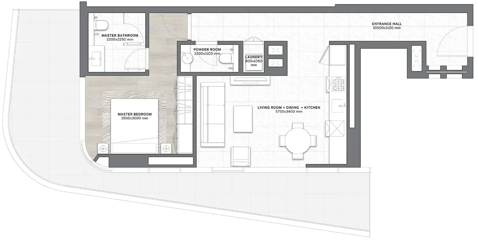 DG1 Living — планировка 1 BR Type F