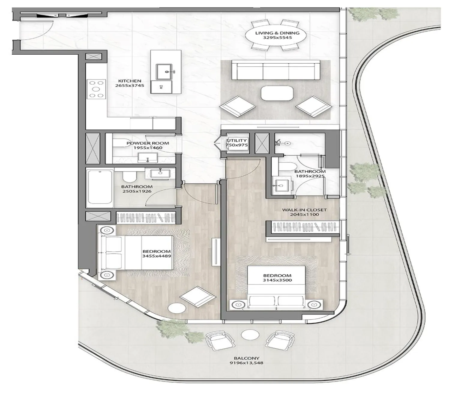 DG1 Living — планировка 2 BR Type B