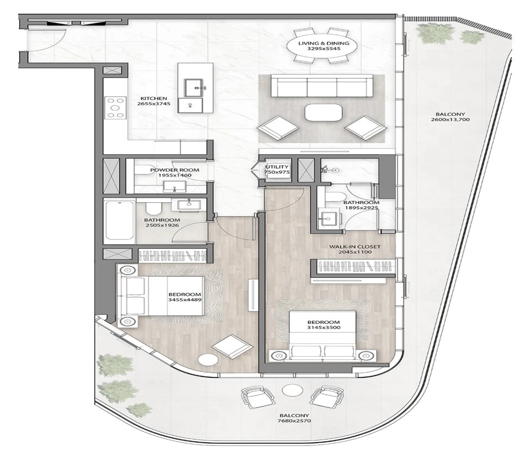DG1 Living — планировка 2 BR Type C
