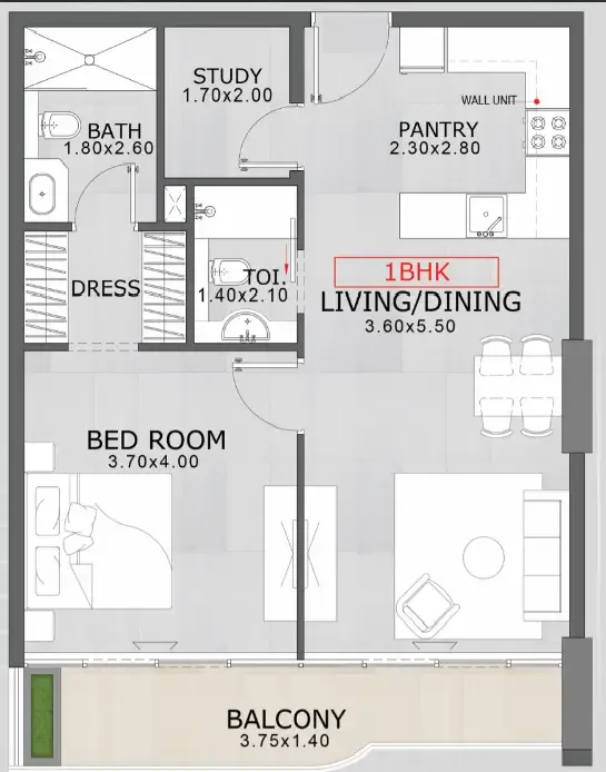 Floarea Skies — планировка 1 BR Type C