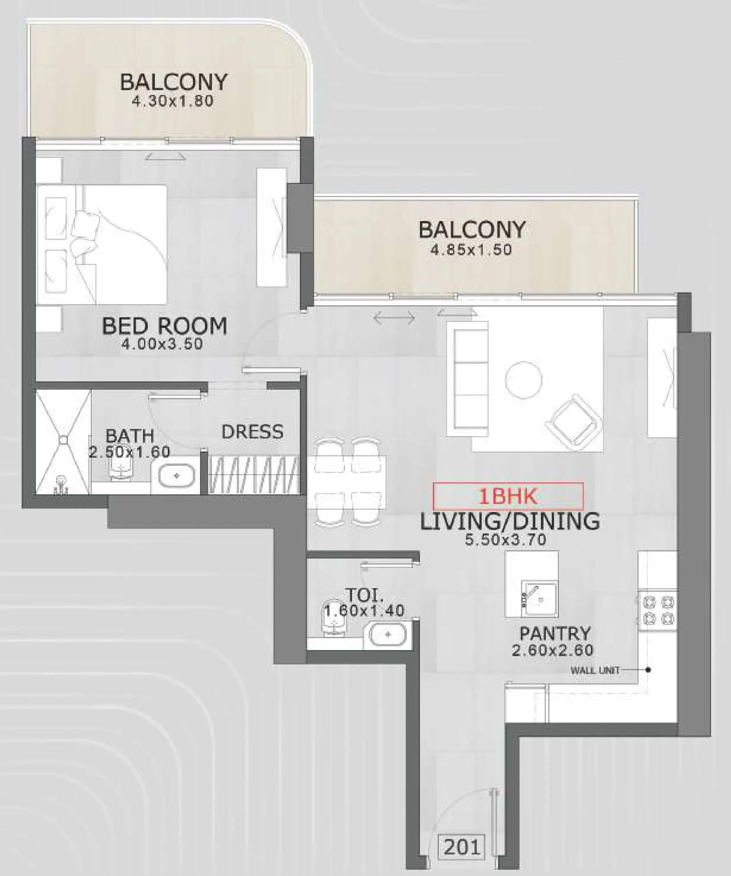Floarea Skies — планировка 1 BR Type CB