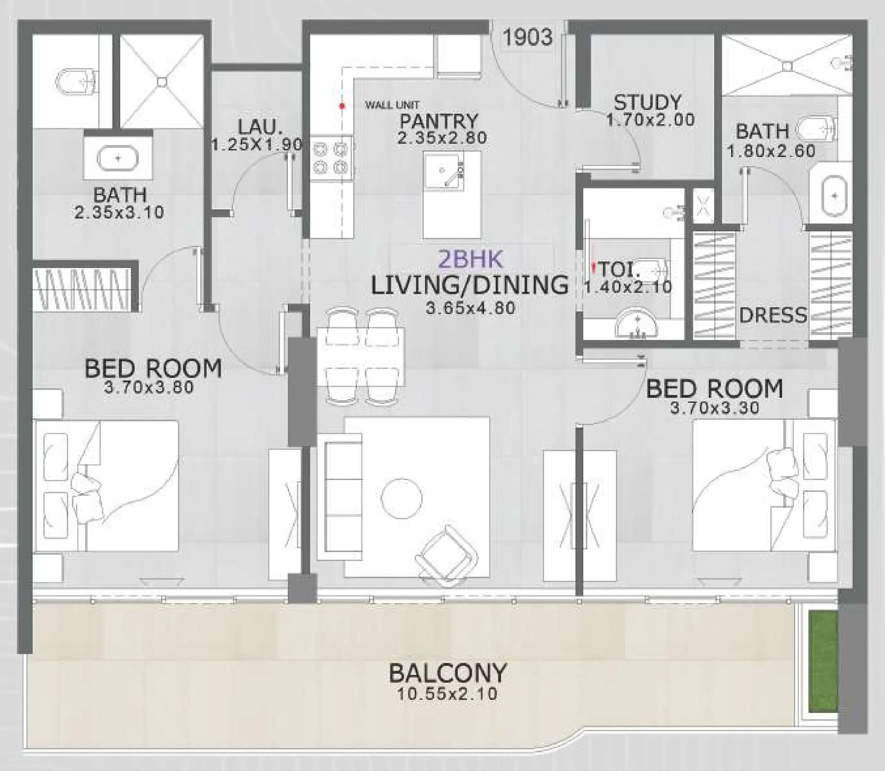 Floarea Skies — планировка 2 BR Type H