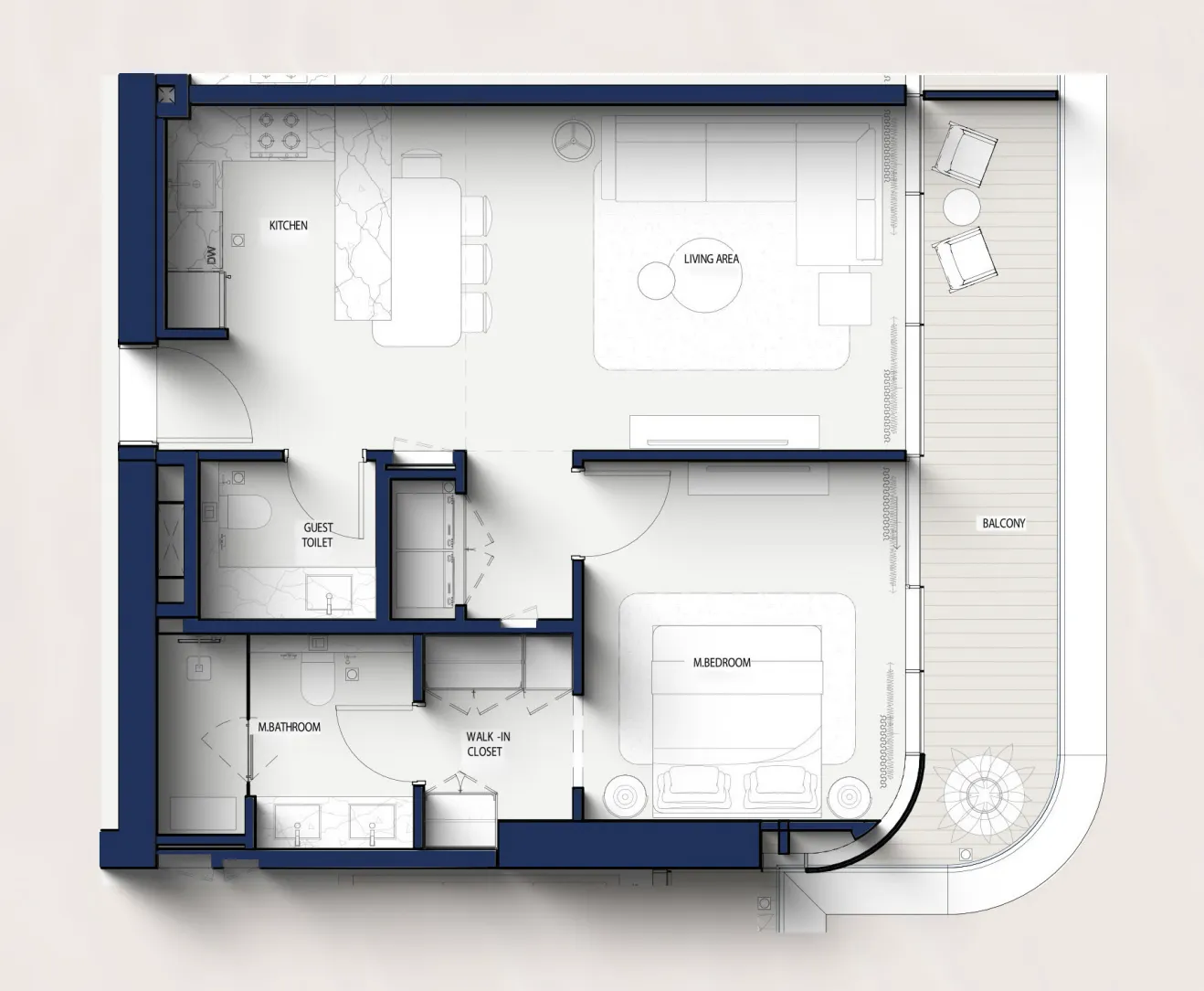 Hilton Residences — планировка 1 BR TYPE E