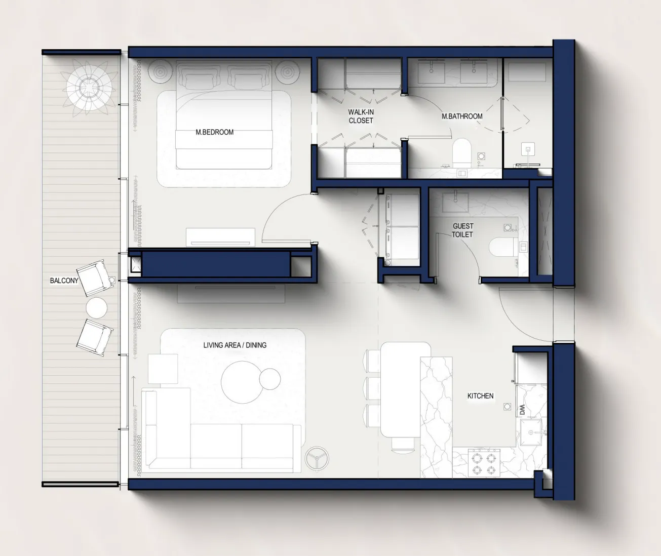 Hilton Residences — планировка 1 BR TYPE A