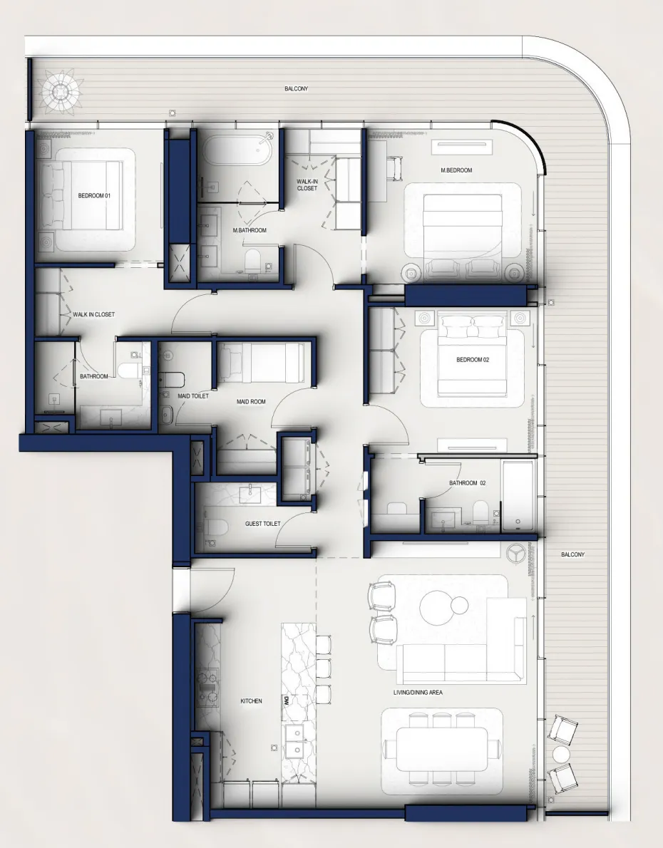 Hilton Residences — планировка 3 BR Type A