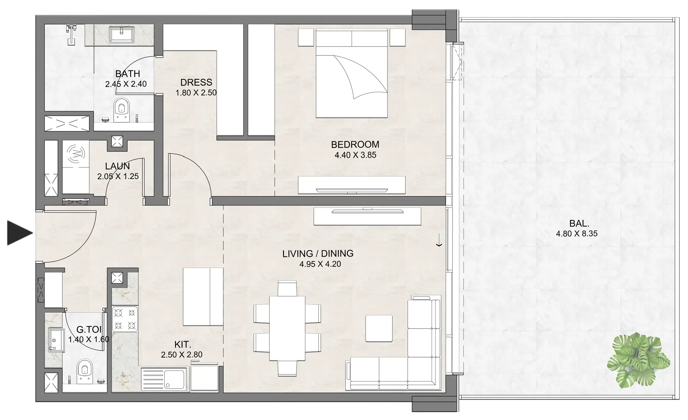 Luzora Residence — планировка 1 BR Type AG
