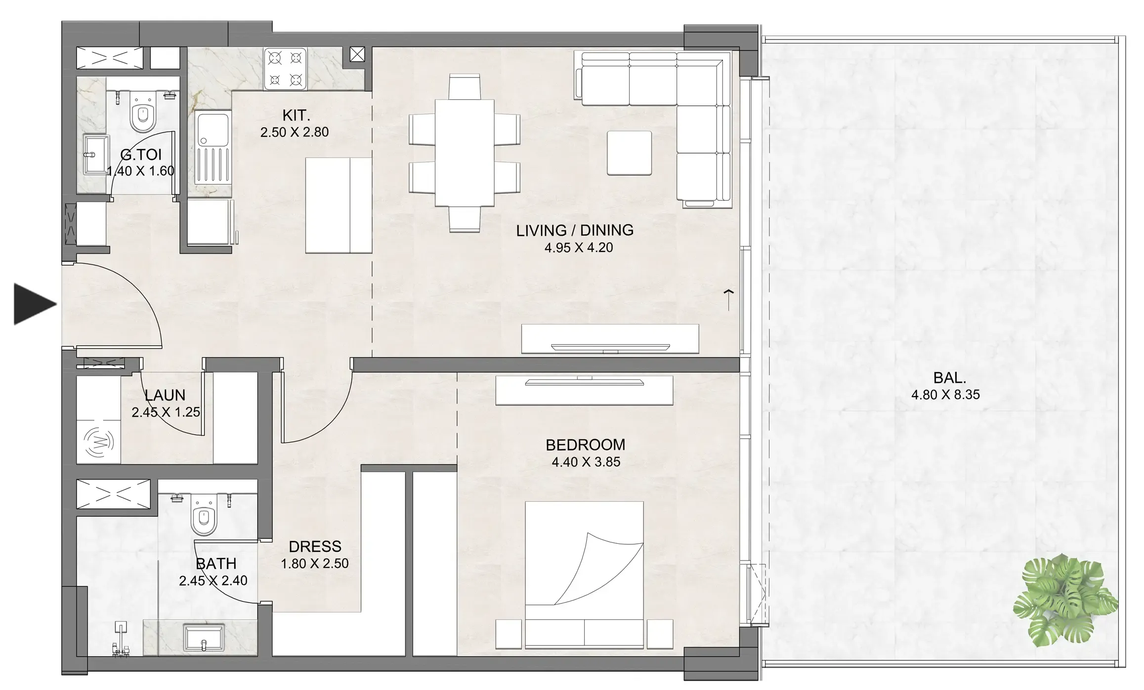 Luzora Residence — планировка 1 BR Type AH