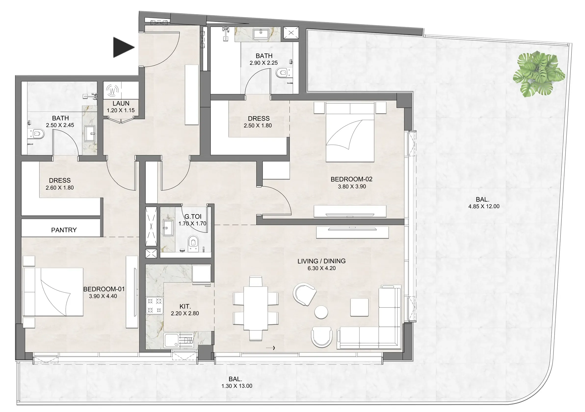 Luzora Residence — планировка 2 BR Type AZ
