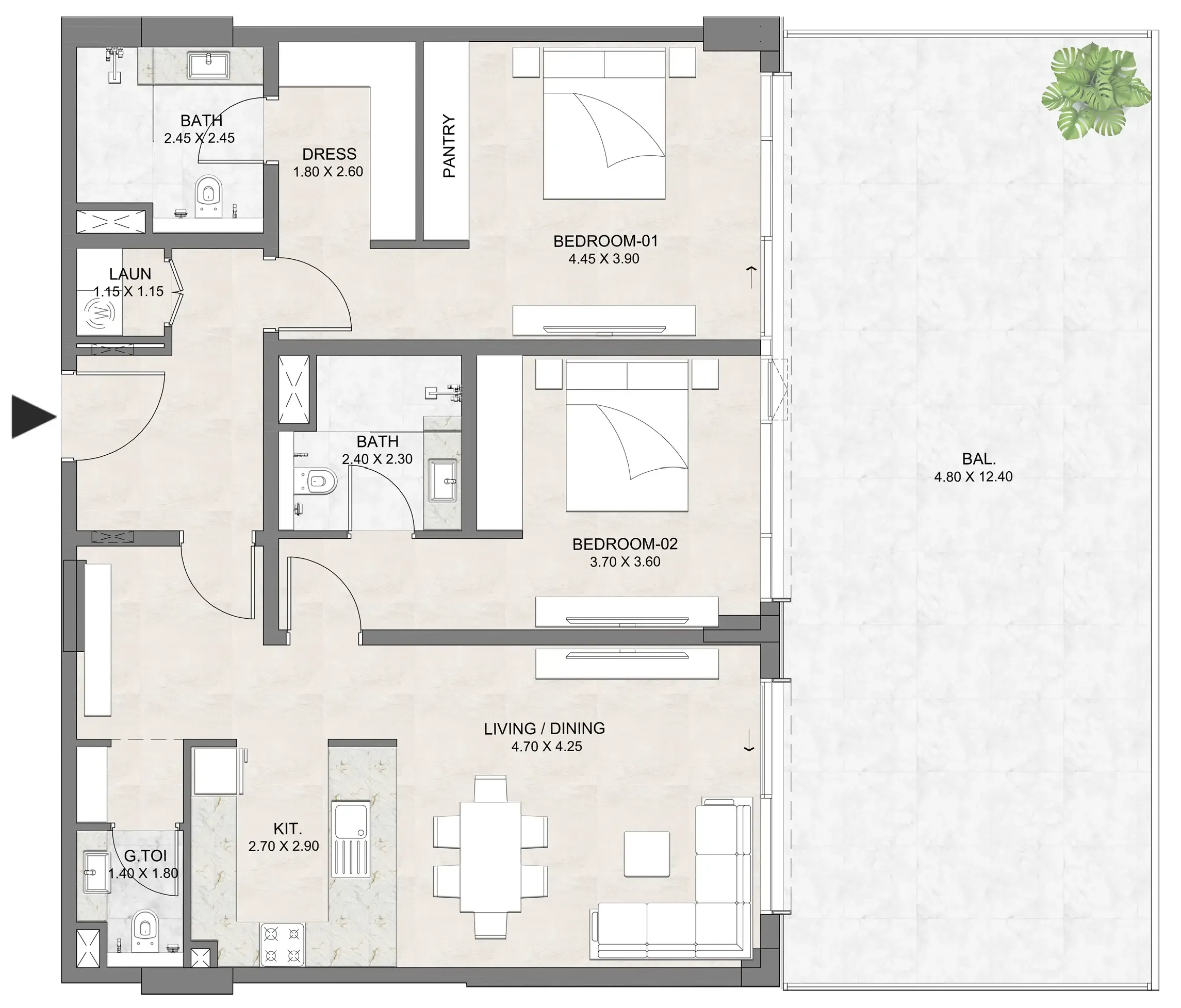 Luzora Residence — планировка 2 BR Type BA