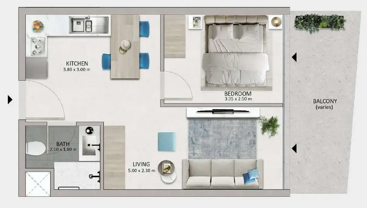 Mayyas at The Bay — планировка 1 BR Type B