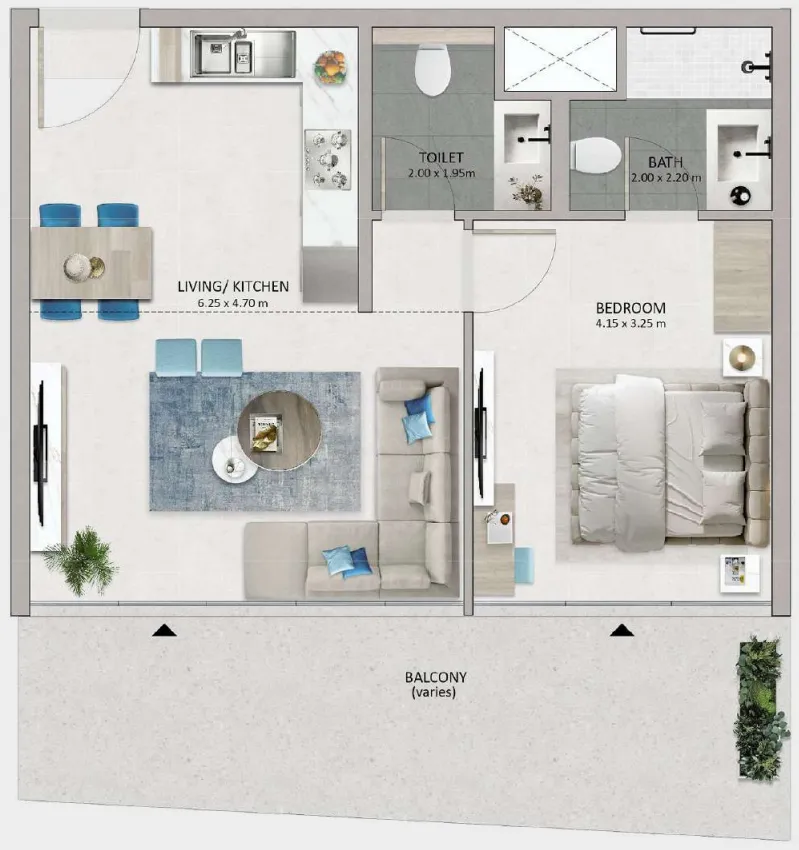 Mayyas at The Bay — планировка 1 BR Type A