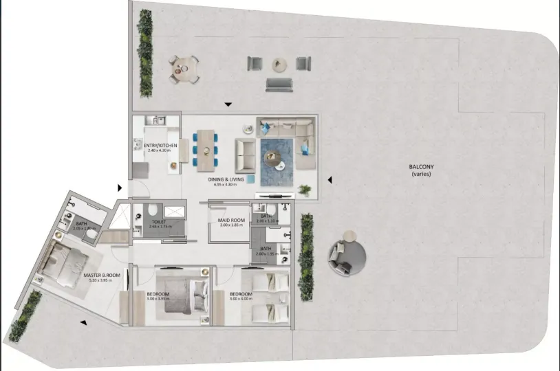 Mayyas at The Bay — планировка 3 BR Type A