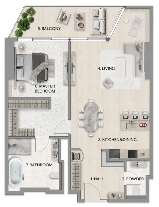 Riviera Residence — планировка 1BR Type 10