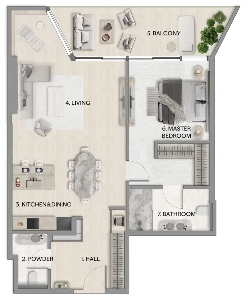 Riviera Residence — планировка 1BR Type 11