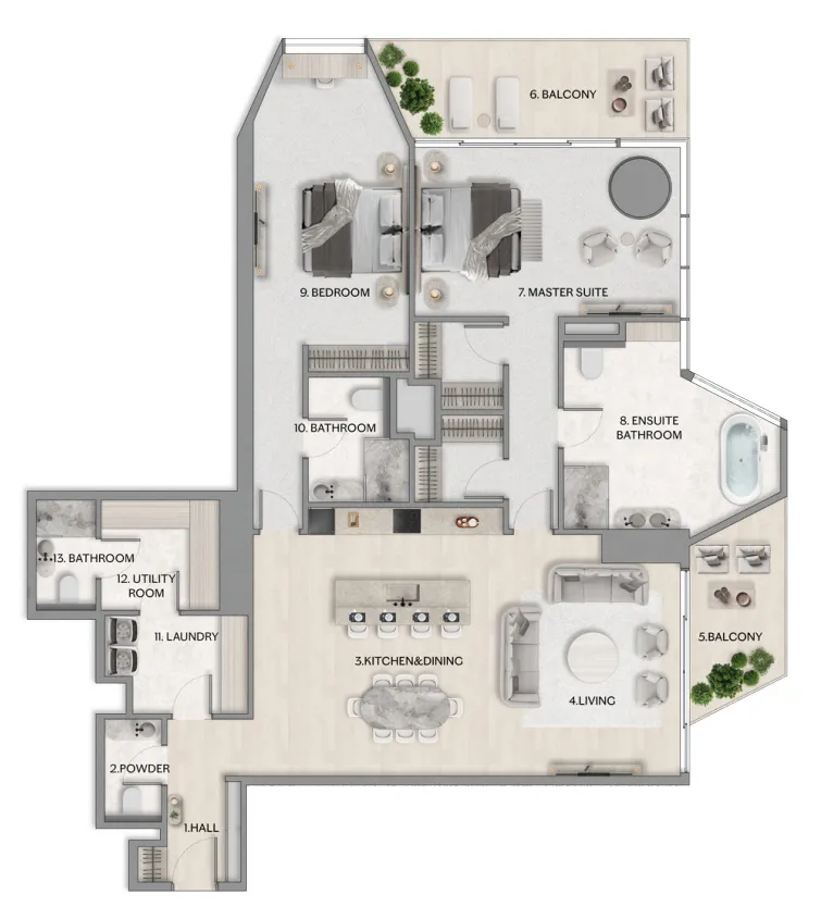 Riviera Residence — планировка 2BR Type 22