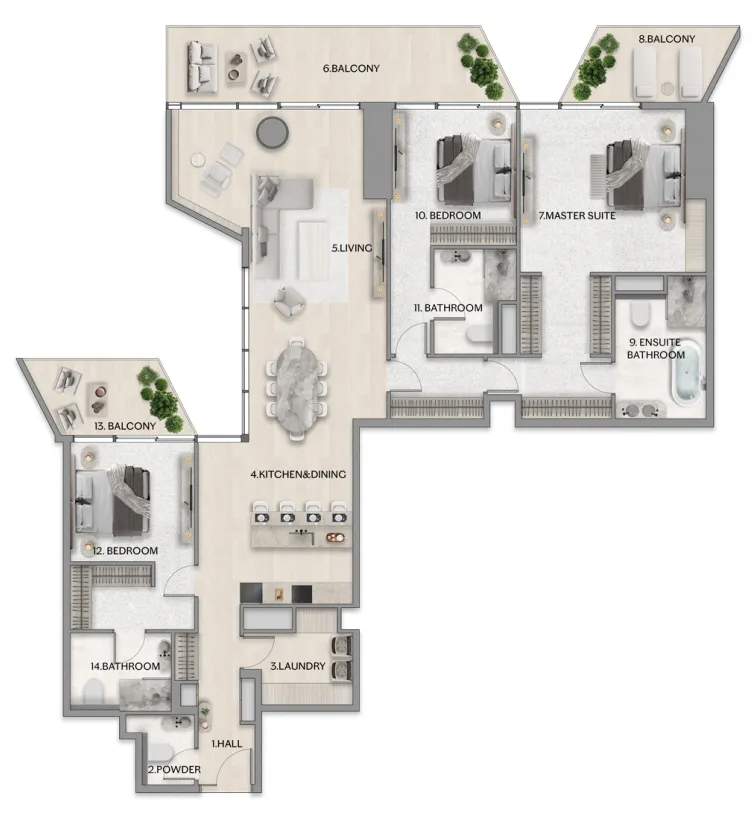 Riviera Residence — планировка 3BR Type 20