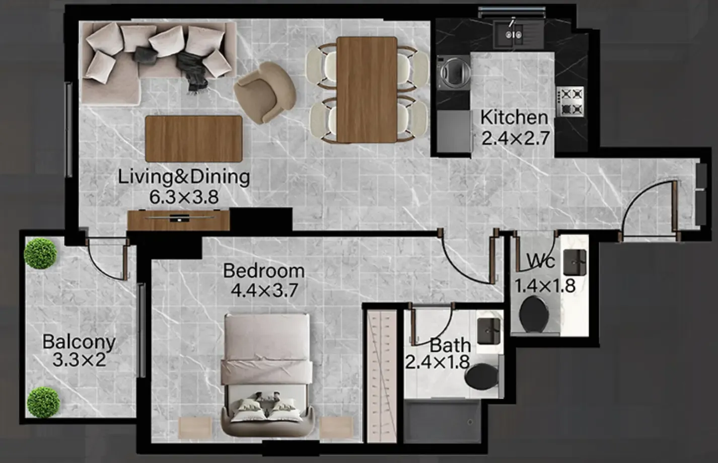 Rose Gardens 2 — планировка 1 BR Type A