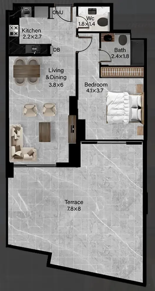 Rose Gardens 2 — планировка 1 BR Type AG