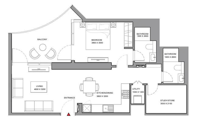 Skyvue Solair — планировка 1 BR Type A