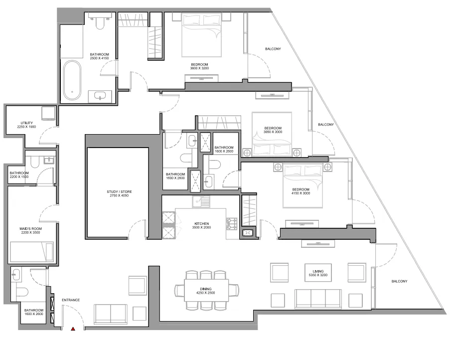 Skyvue Solair — планировка 3 BR Type A