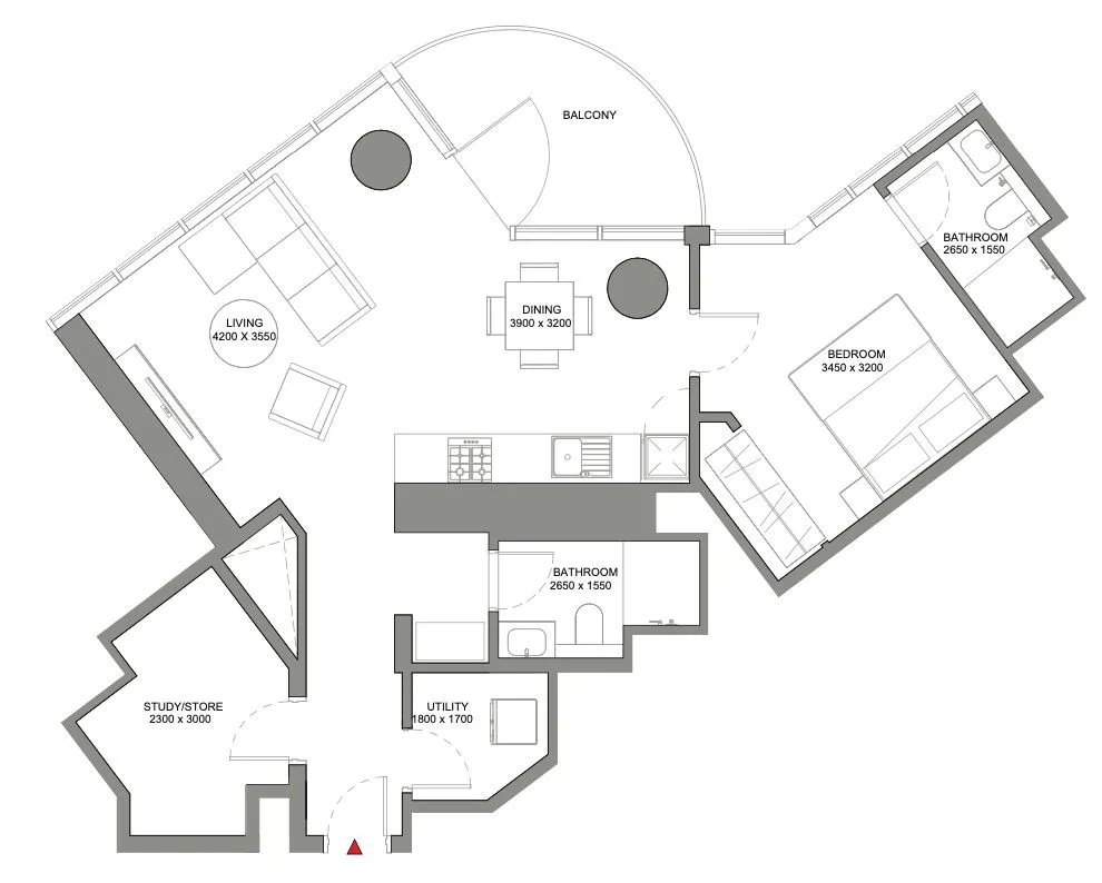 Sobha Orbis — планировка 1 BR Type G