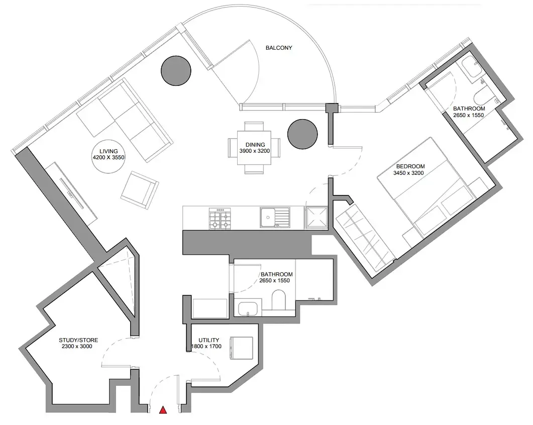 Sobha Orbis — планировка 1 BR Type E