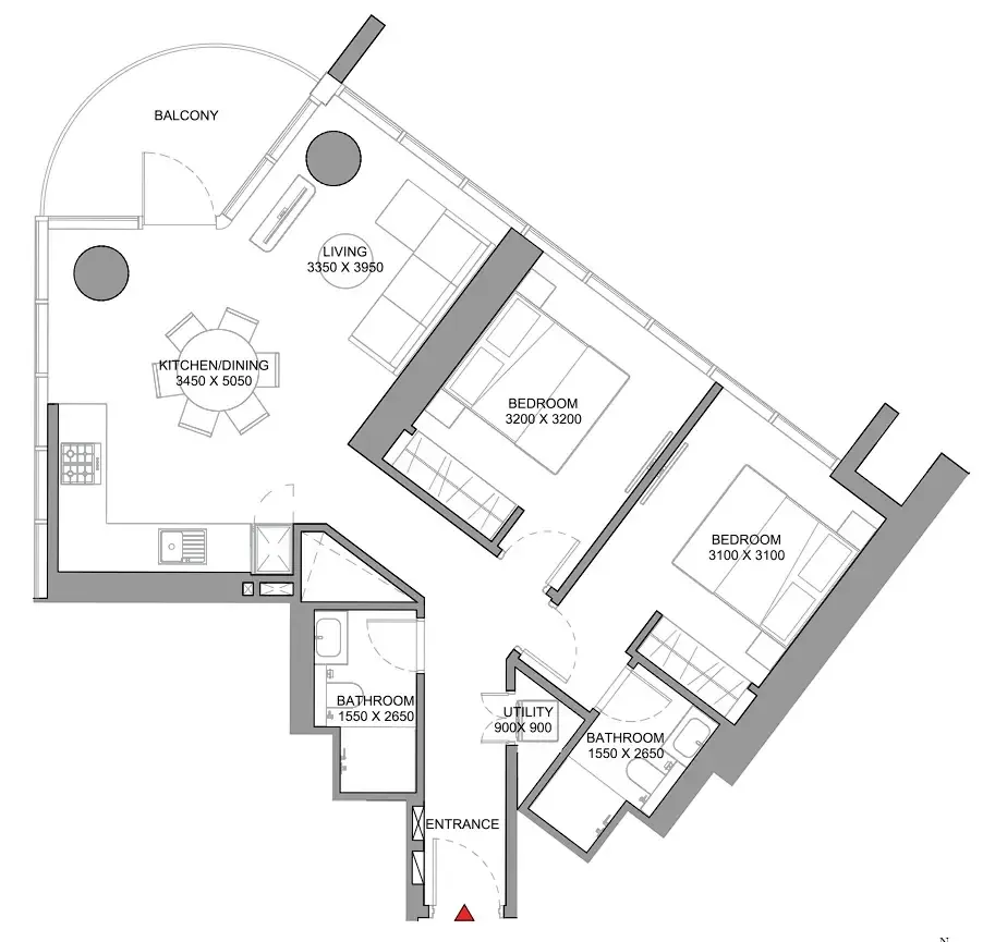 Sobha Orbis — планировка 2 BR Type A
