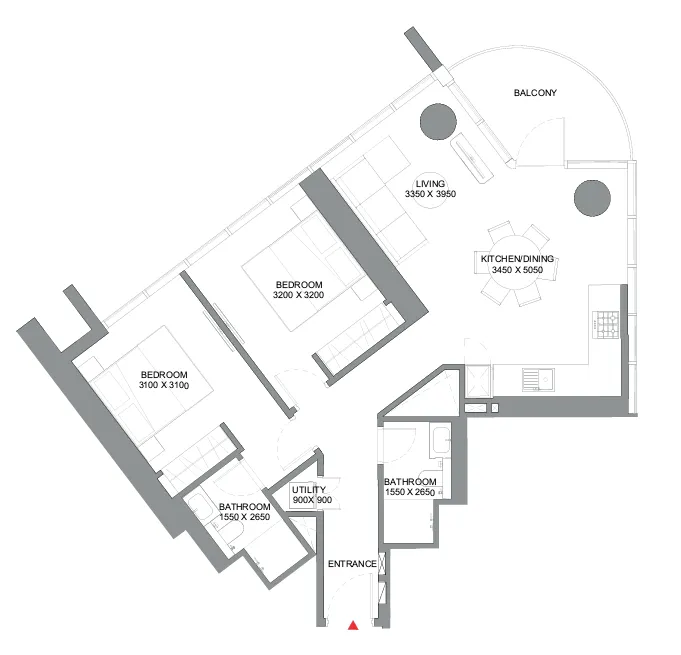Sobha Orbis — планировка 2 BR Type J