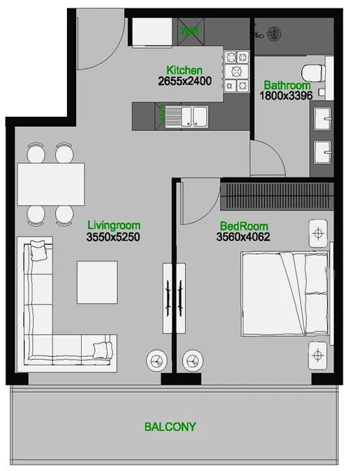 The Central Downtown — планировка 1 BR Type L