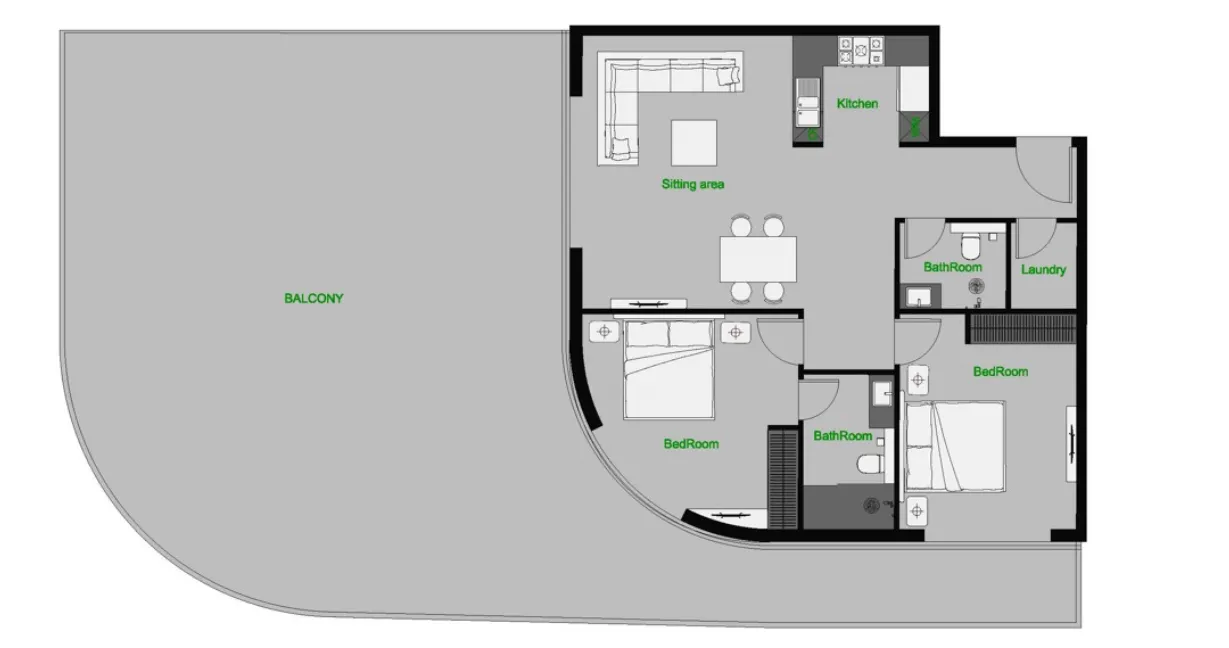 The Central Downtown — планировка 2 BR Type A