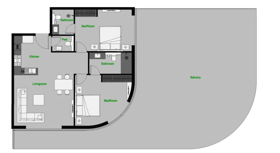 The Central Downtown — планировка 2 BR Type B