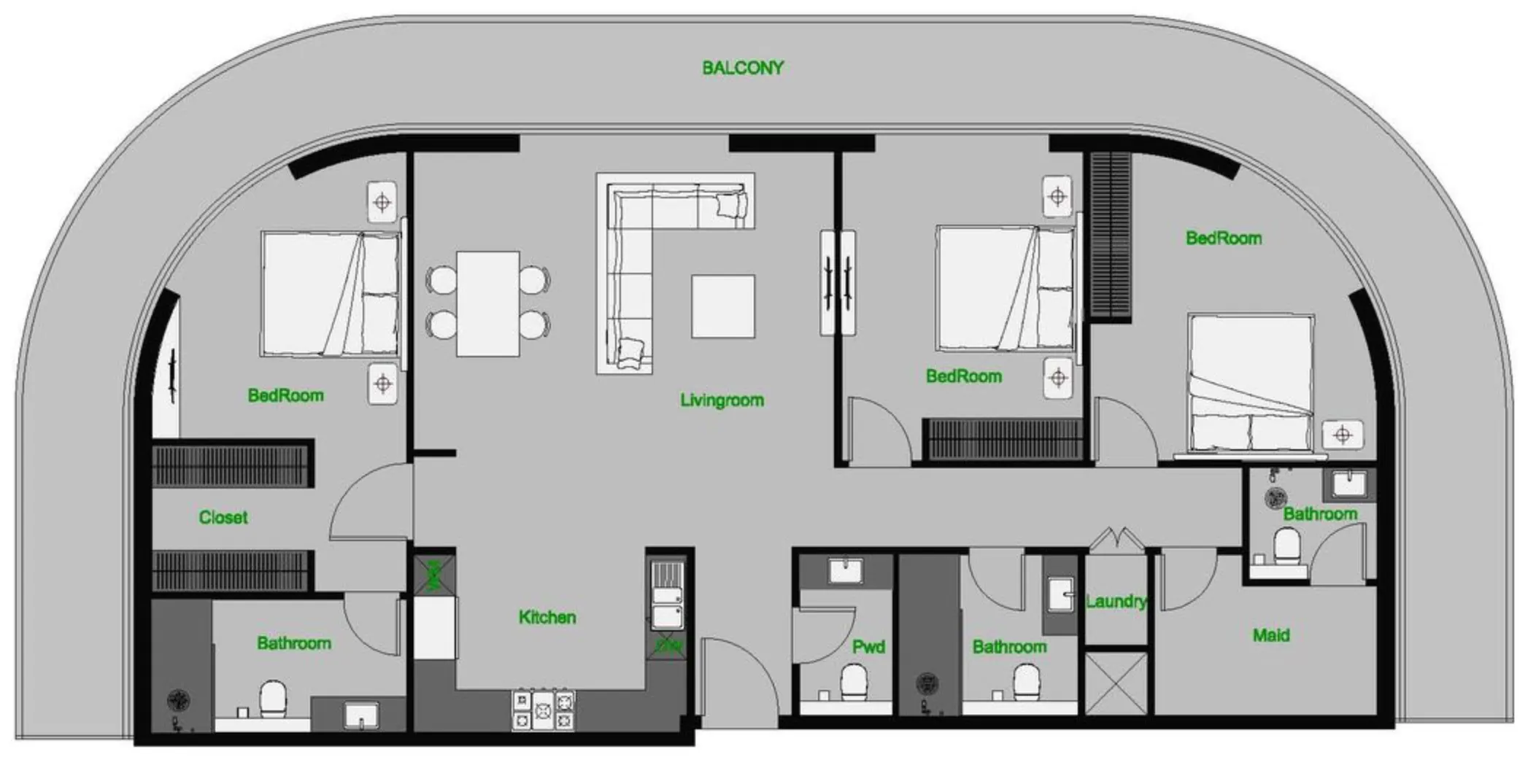 The Central Downtown — планировка 3 BR Type AG