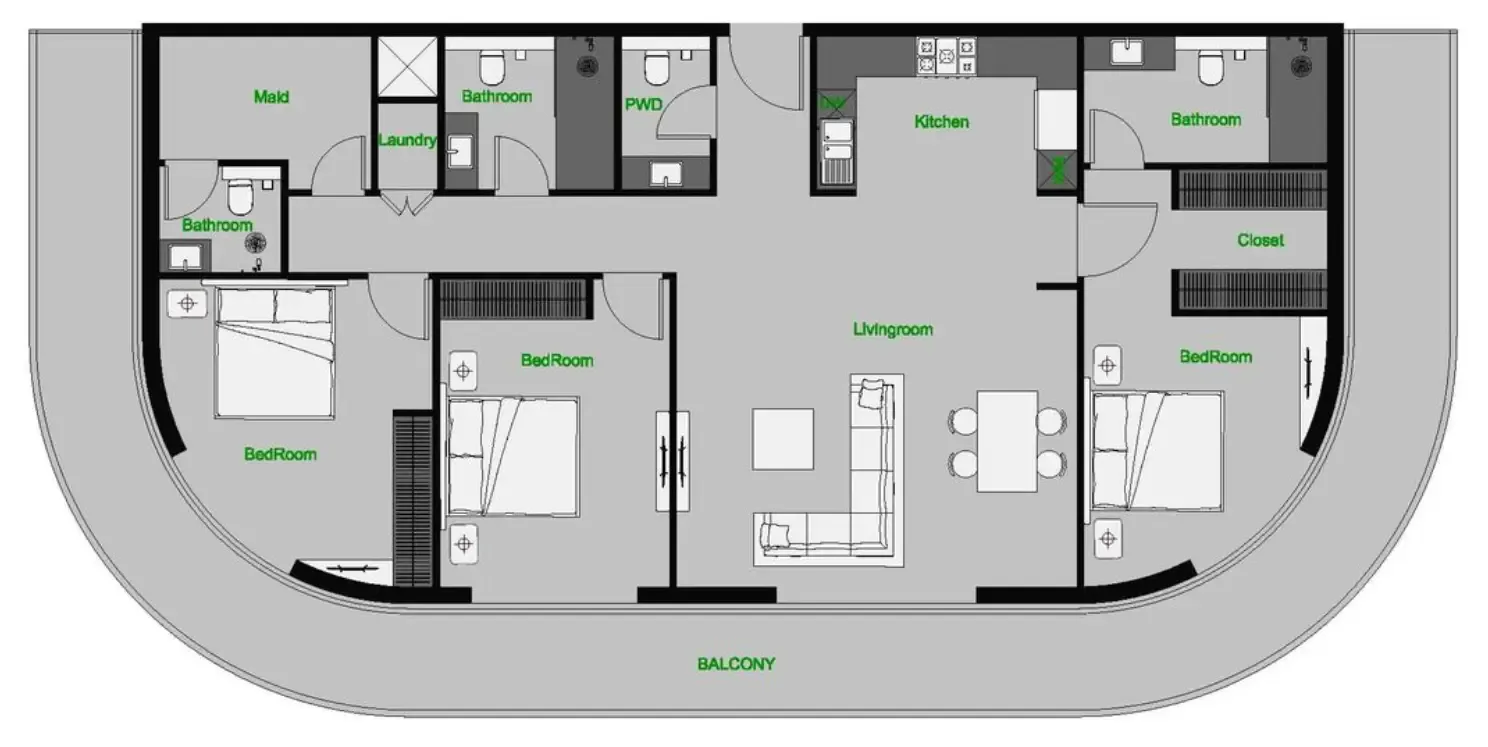 The Central Downtown — планировка 3 BR Type AL