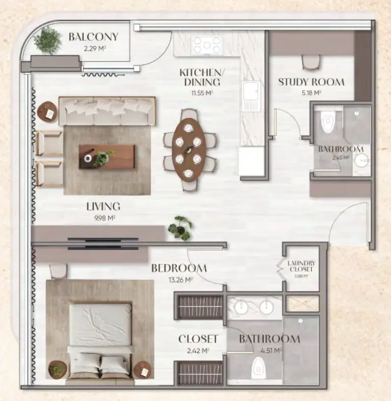 Urban Horizon — планировка 1 BR Type A