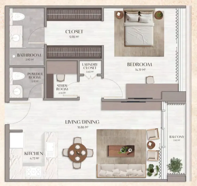 Urban Horizon — планировка 1 BR Type C