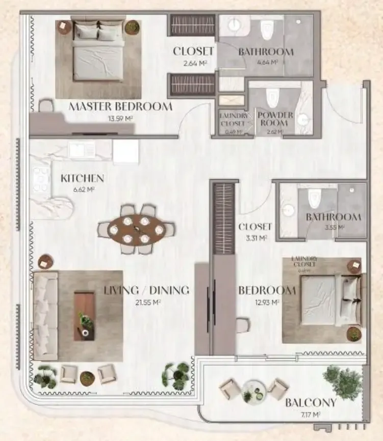 Urban Horizon — планировка 2 BR Type B